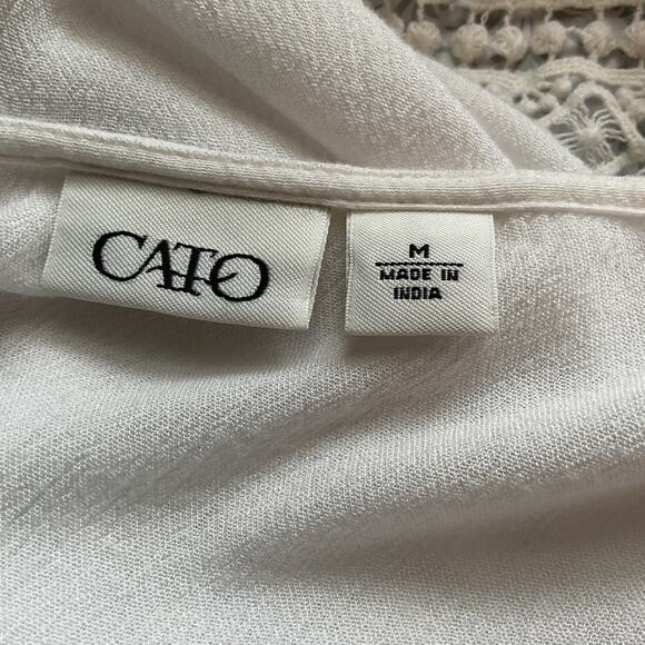 Cato White Open Front Long Sleeve Lace Hem & Cuff Fringed Hem Cardigan M - Picture 4 of 7